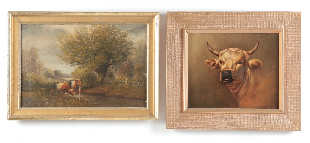 Appraisal: TWO PAINTINGS OF COWS American late th century oil on