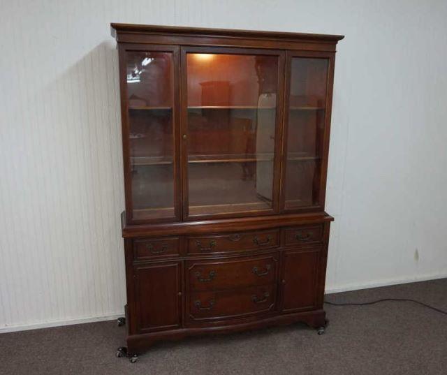 Appraisal: Mahogany Lighted China Cabinet and Hutch Post WWII 's to