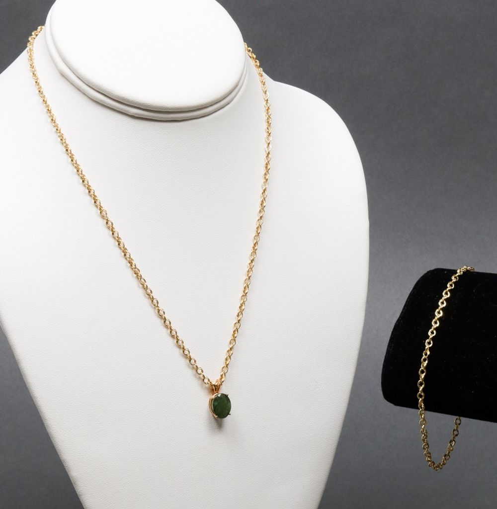 Appraisal: K YELLOW GOLD JADE PENDANT NECKLACE BRACELET K yellow gold