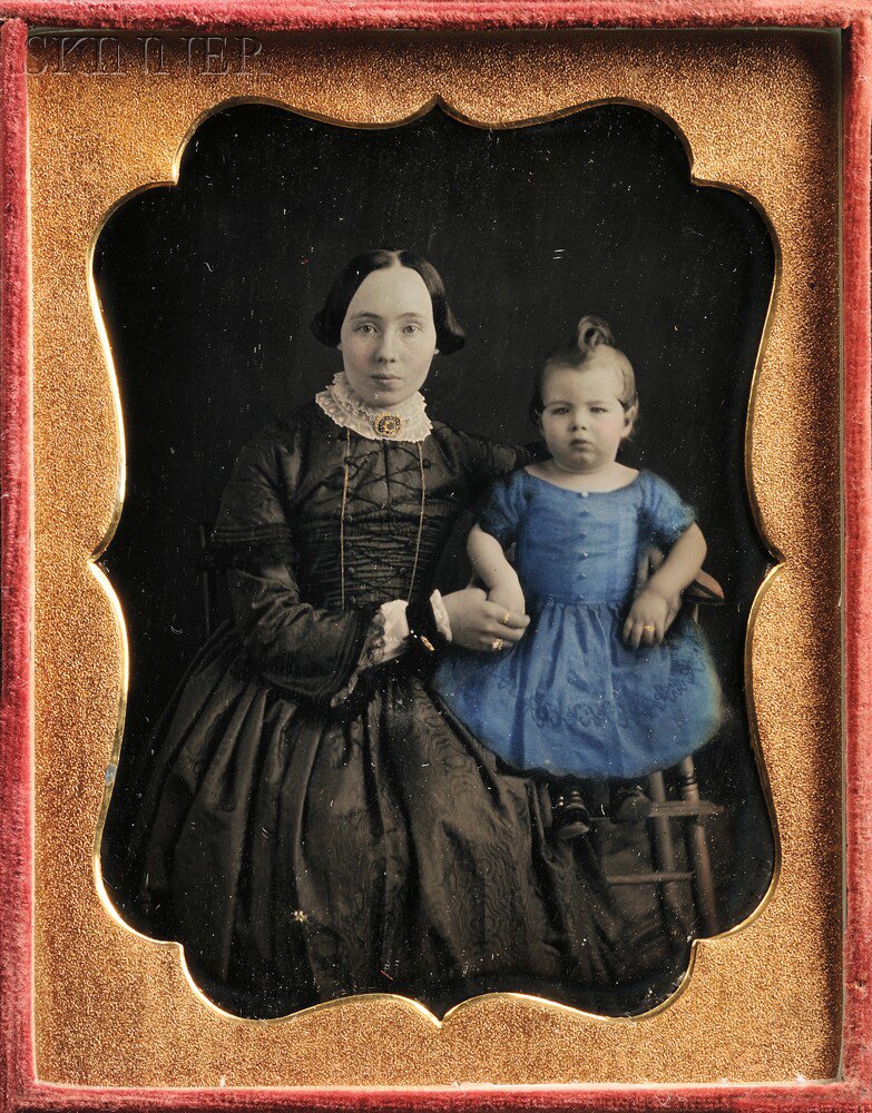 Appraisal: American School th Century Hand-tinted Quarter-plate Daguerreotype of a Mother