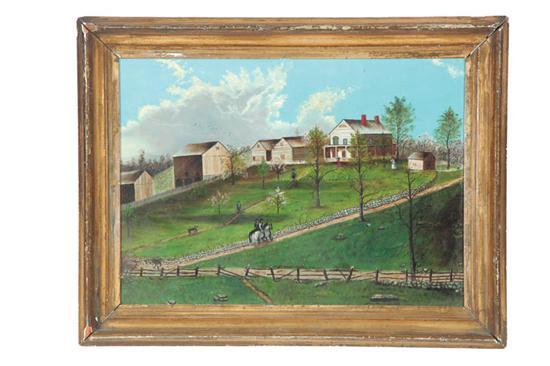 Appraisal: NAIVE FARM LANDSCAPE AMERICAN LATE TH-EARLY TH CENTURY Oil on