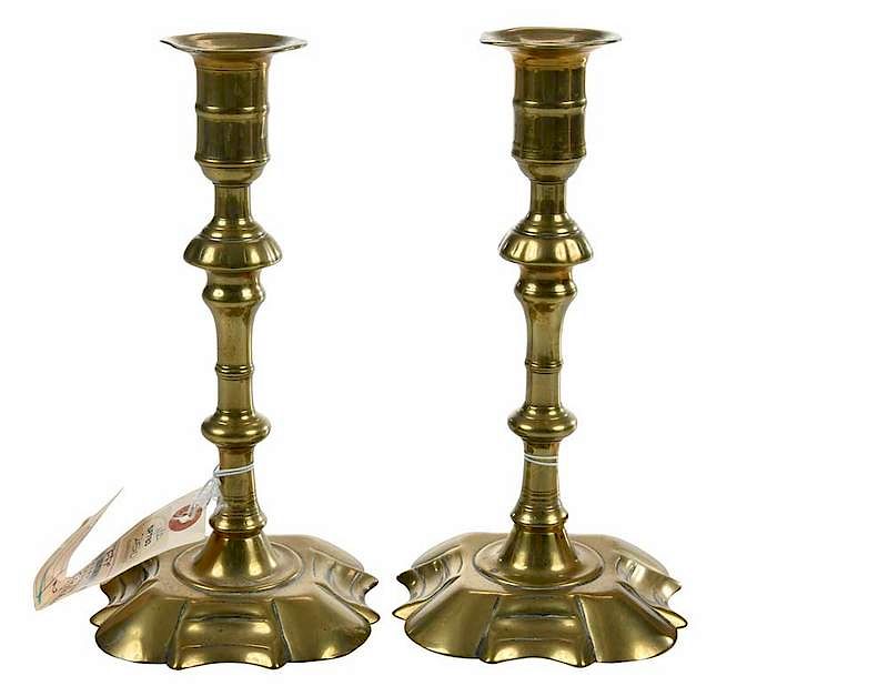 Appraisal: Pair George II Signed Brass Candlesticks William Lee British circa