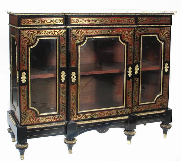 Appraisal: A Napolean III style faux boulle vitrine cabinet with marble