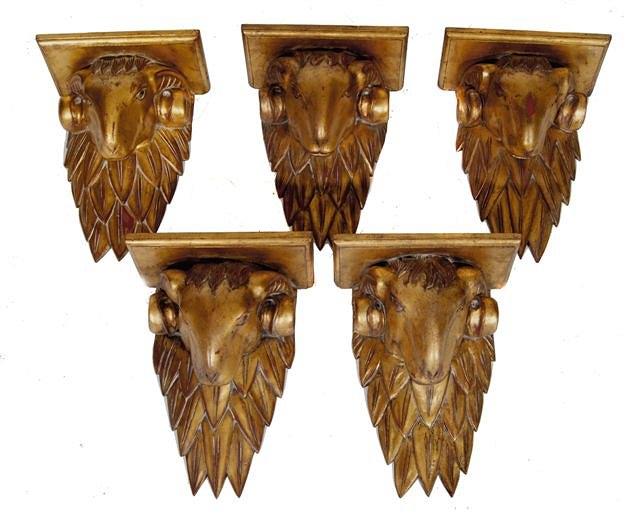 Appraisal: A SET OF FIVE GILTWOOD WALL BRACKETS in the form