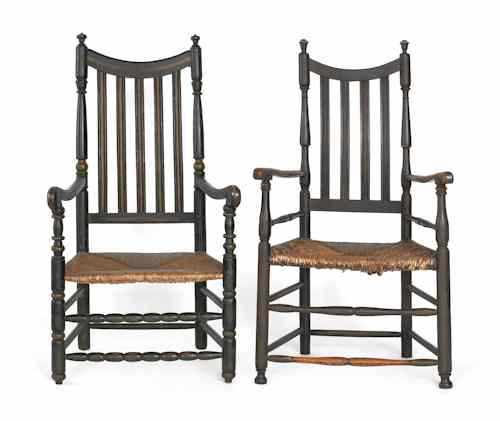 Appraisal: Two New England banister-back armchairs ca each retaining an old