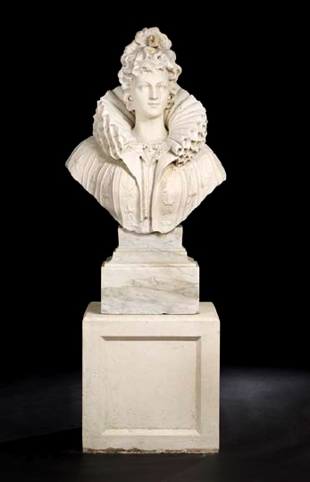 Appraisal: Monumental French Carved Carrara Marble Bust of a th-Century Lady