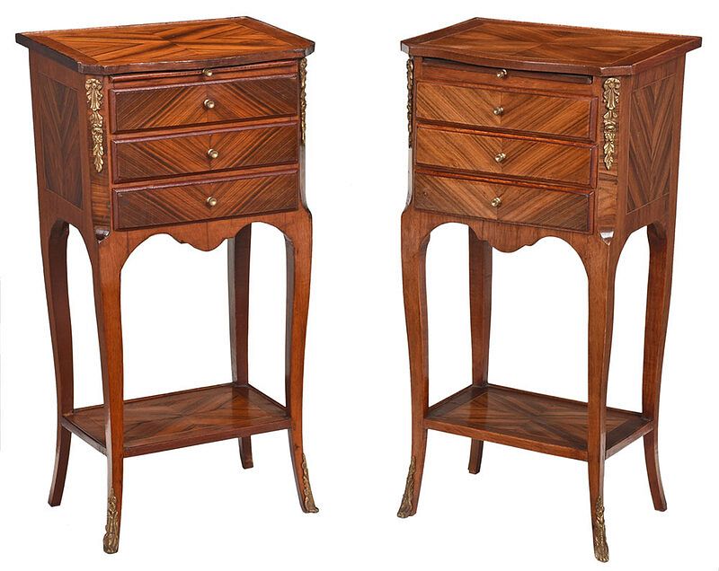 Appraisal: Pair Louis XV Style Walnut Petite Commodes th century each