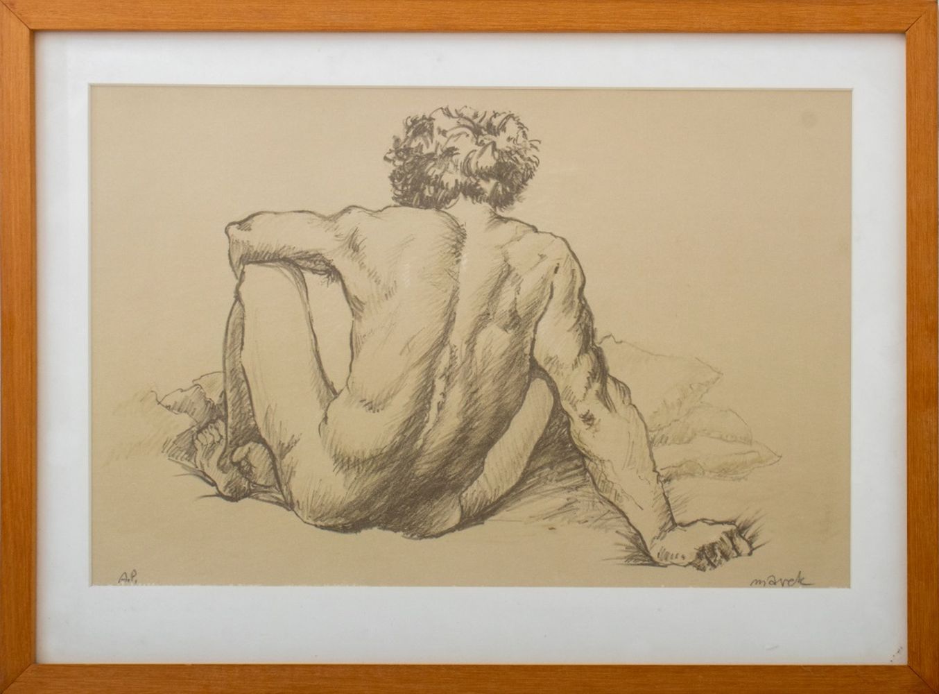 Appraisal: ILLEGIBLY SIGNED NUDE MALE BODY STUDY PRINT Illegibly signed artist