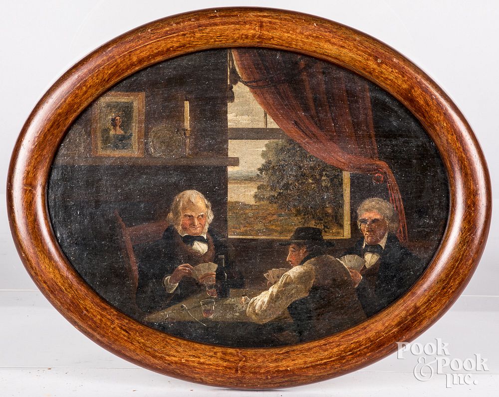 Appraisal: Oil on canvas th c depicting three gentleman Oil on