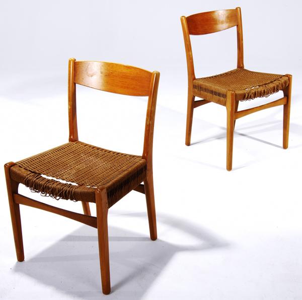 Appraisal: SWEDISH Pair of birch side chairs with woven rope seats