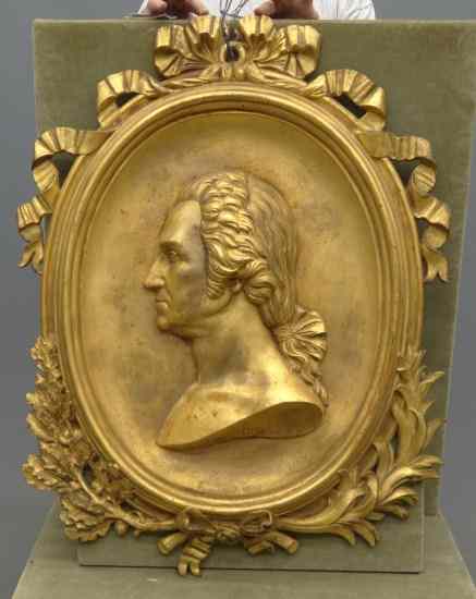 Appraisal: Dated 's cast iron George Washington relief plaque marked ''