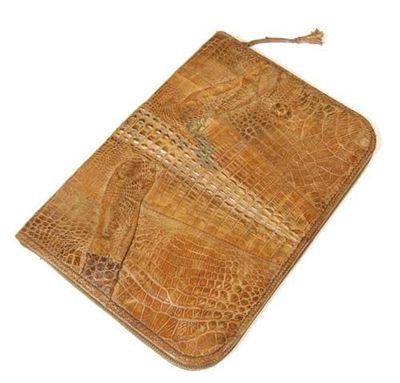 Appraisal: A crocodile writing case with a middle zip and internal