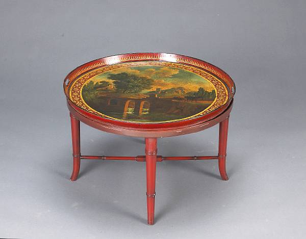 Appraisal: A Charles X red t le painted tray on later