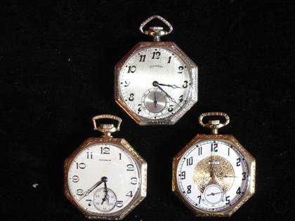 Appraisal: Three octagonal gold filled open face pocket watches th century