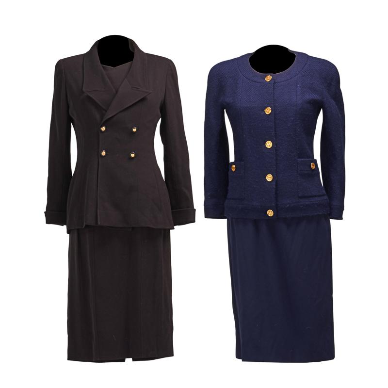 Appraisal: CHANEL DAY WEAR Two suits Navy skirt suit tweed jacket