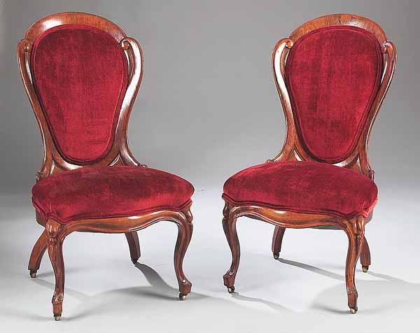 Appraisal: A Pair of American Rococo Carved Rosewood and Laminated Side