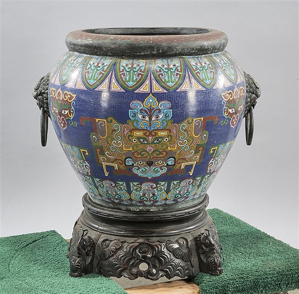 Appraisal: Chinese cloisonne jardiniere with fo lion head loose ring handles