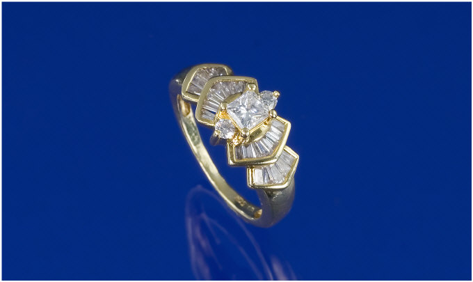 Appraisal: ct Gold Diamond Cluster Ring Princess Cut Diamond To The