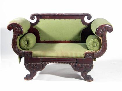 Appraisal: Classical carved mahogany settee probably philadelphia The rounded rail with