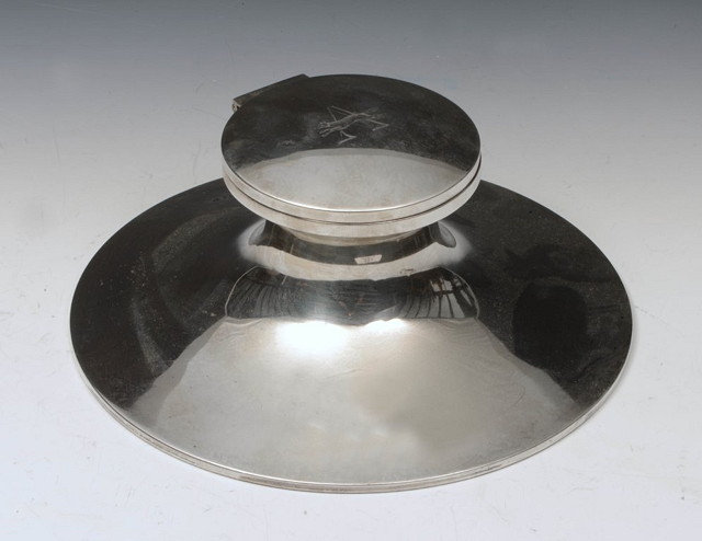 Appraisal: A SILVER CAPSTAN INKWELL of plain circular form monogrammed cm