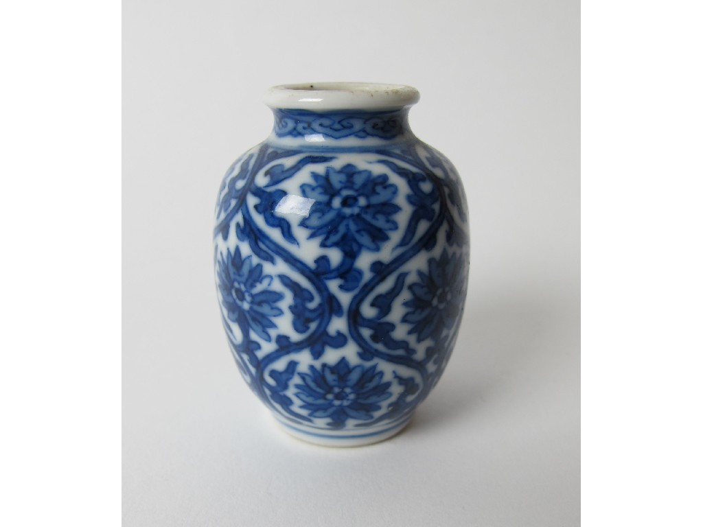 Appraisal: A Chinese miniature blue and white vase painted with repetitive