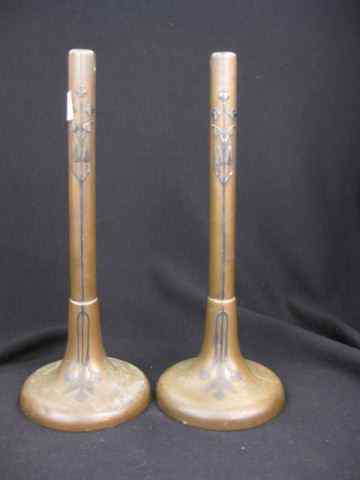 Appraisal: Pair of Hientz Silver Bronze Vases Arts Crafts era dated