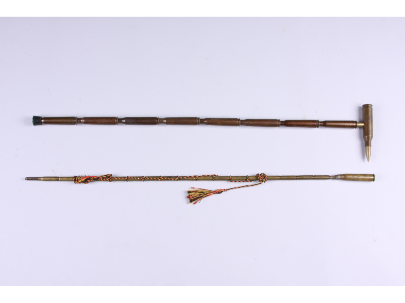 Appraisal: Two Trench Folk Art Walking Sticks both created from soldering