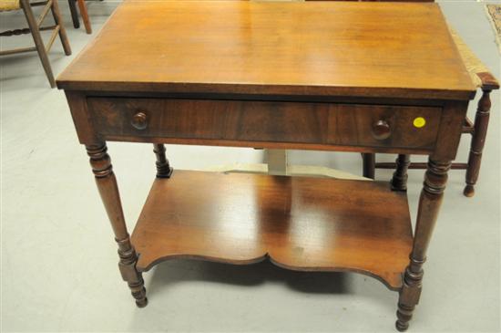 Appraisal: Single drawer stand with open shelf mahogany turned legs and