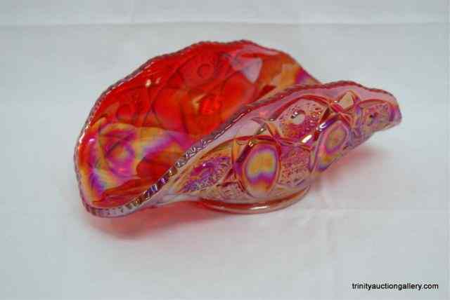 Appraisal: Large Ruby Carnival Glass '' Banana BowlProduced by L E