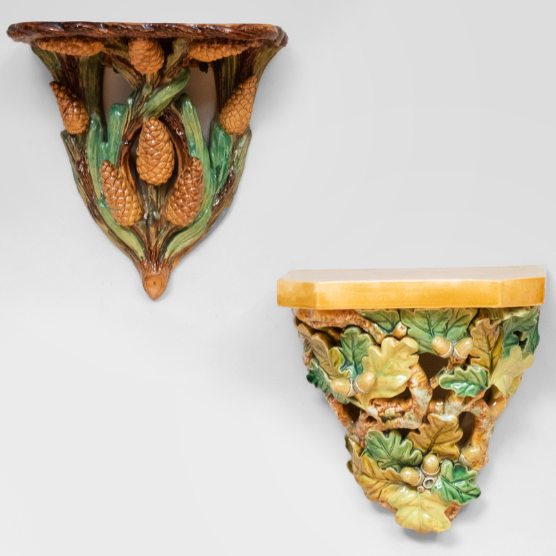 Appraisal: BROWNFIELD GLAZED MAJOLICA BRACKET AND ANOTHER MAJOLICA BRACKET The first