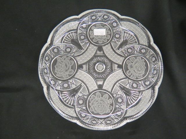 Appraisal: Cut Crystal Bowl Serving Dish finely detailed medallions of roses