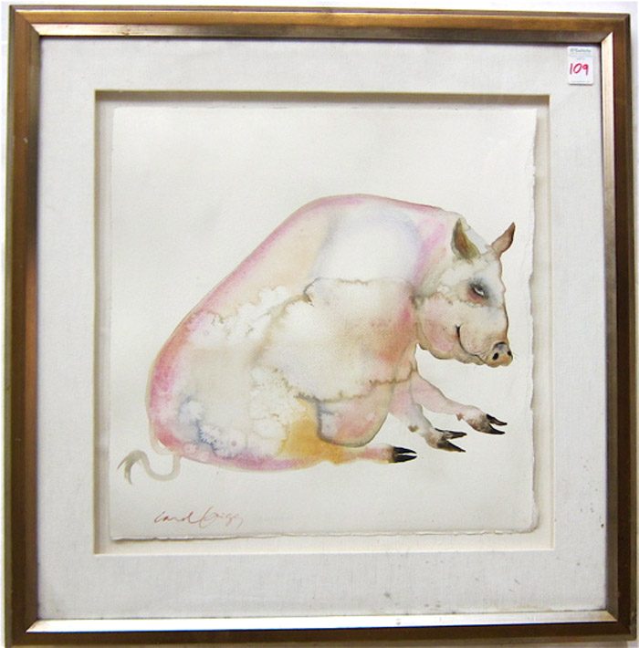 Appraisal: CAROL GRIGG WATERCOLOR ON PAPER Portland Oregon born Seated pink