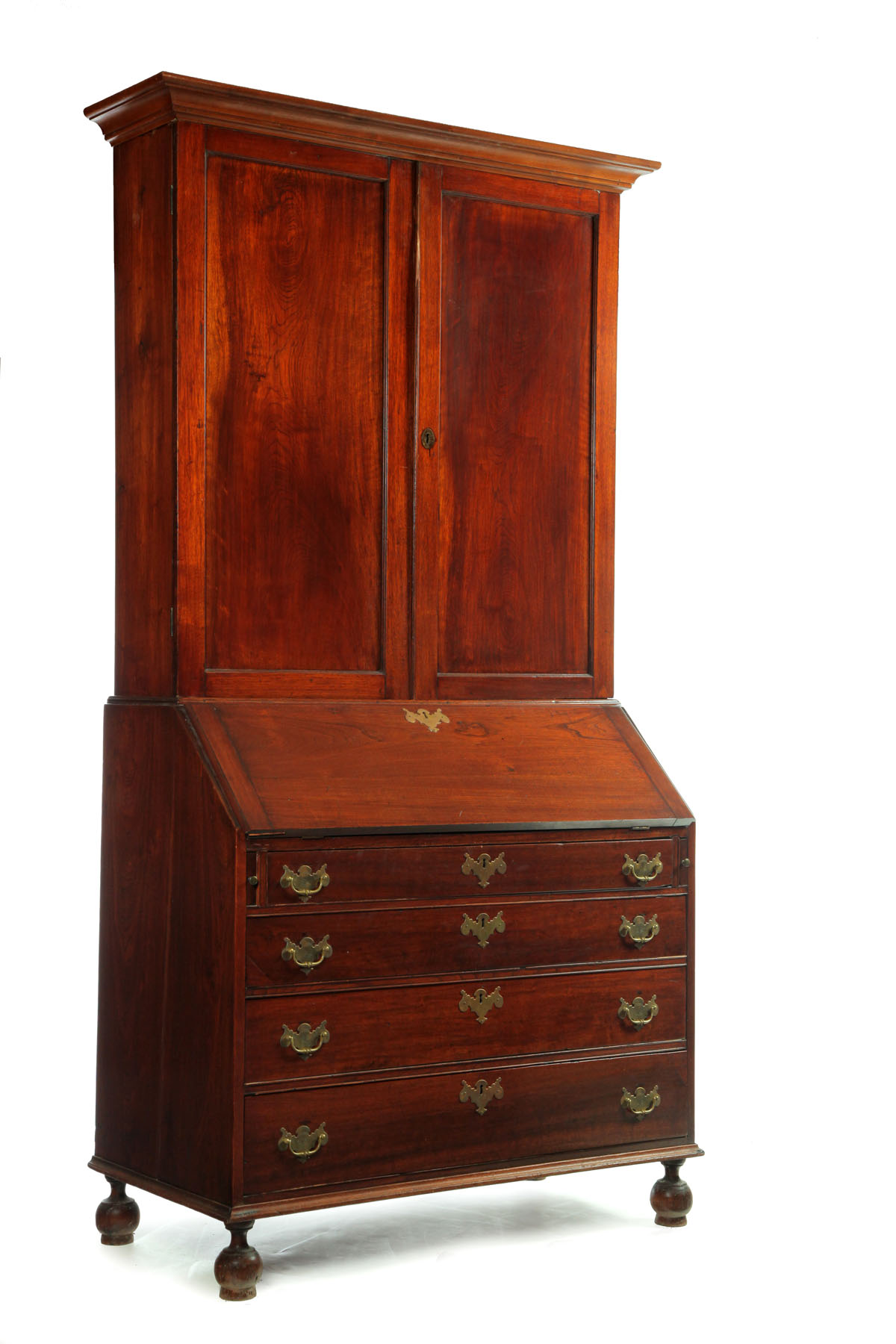 Appraisal: CHIPPENDALE DESK-AND-BOOKCASE Southern th century walnut with yellow pine Two