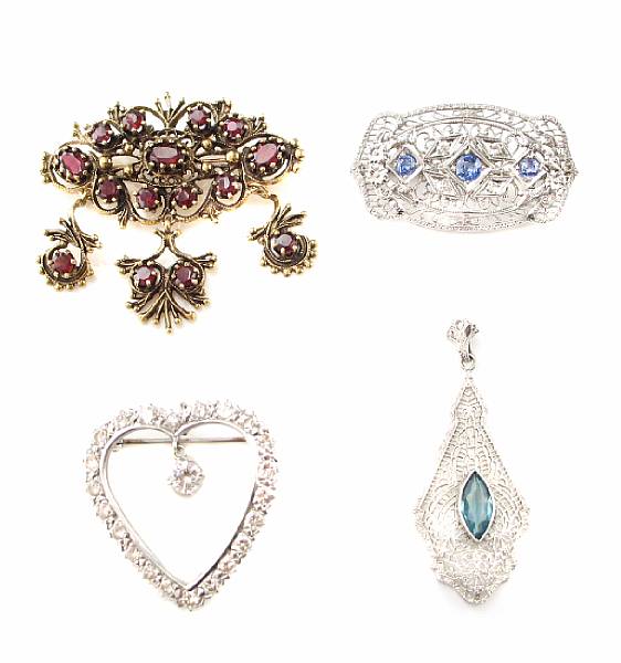 Appraisal: A collection of jewelry featuring a diamond heart pendant-brooch one