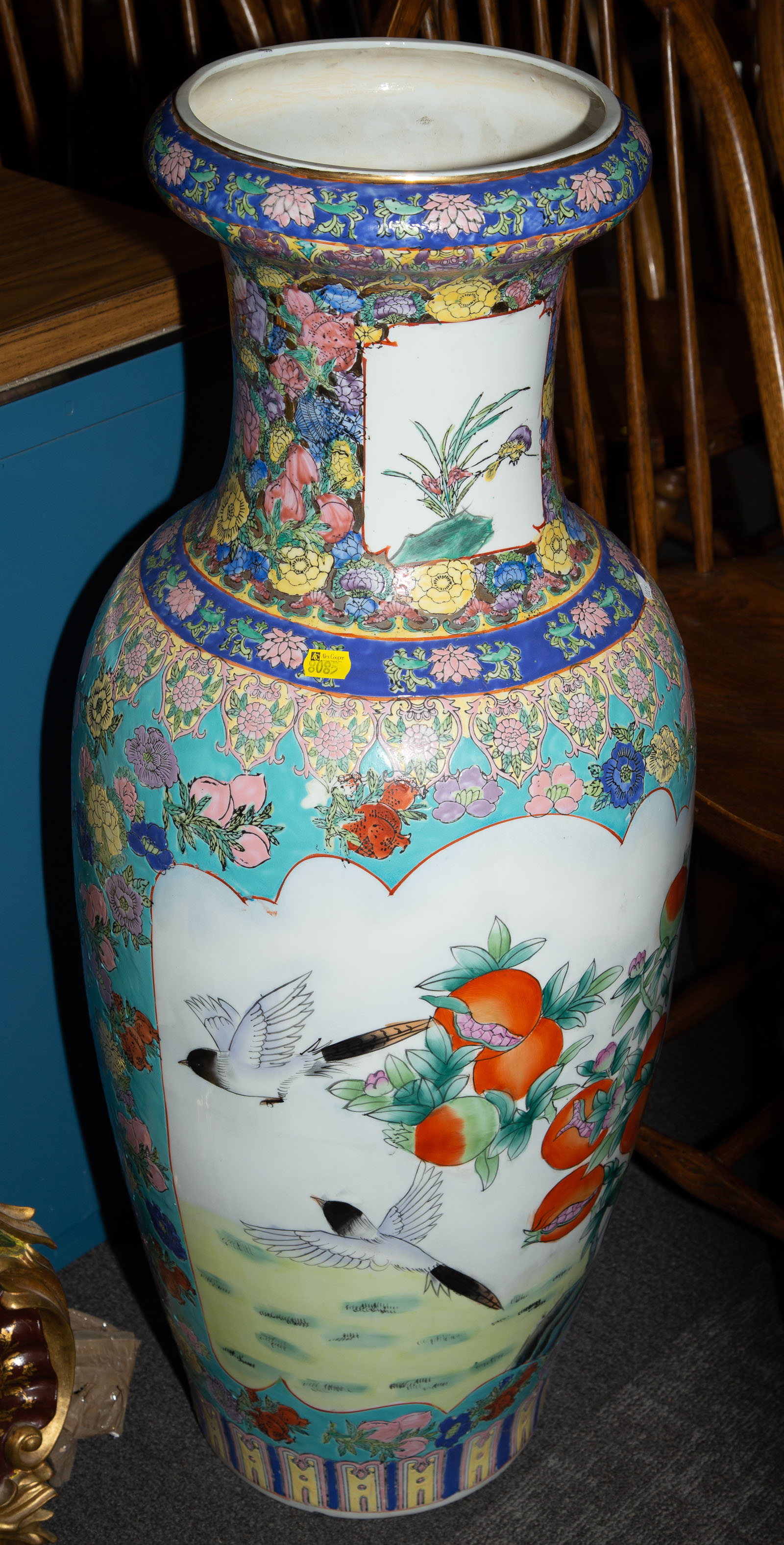 Appraisal: LARGE CHINESE PORCELAIN FLOOR VASE Modern with painted flowers and