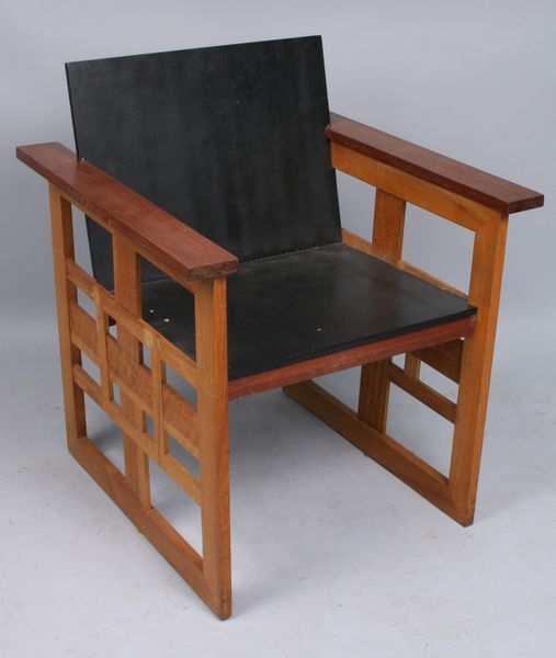 Appraisal: Rare Arts and Crafts prototype armchair having mahogany oak or