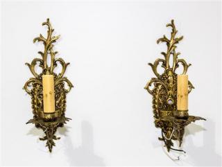 Appraisal: A Pair of Brass Sconces Length inches A Pair of