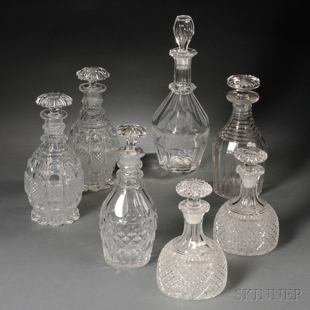 Appraisal: Seven Assorted Cut Glass Decanters probably England and Ireland th