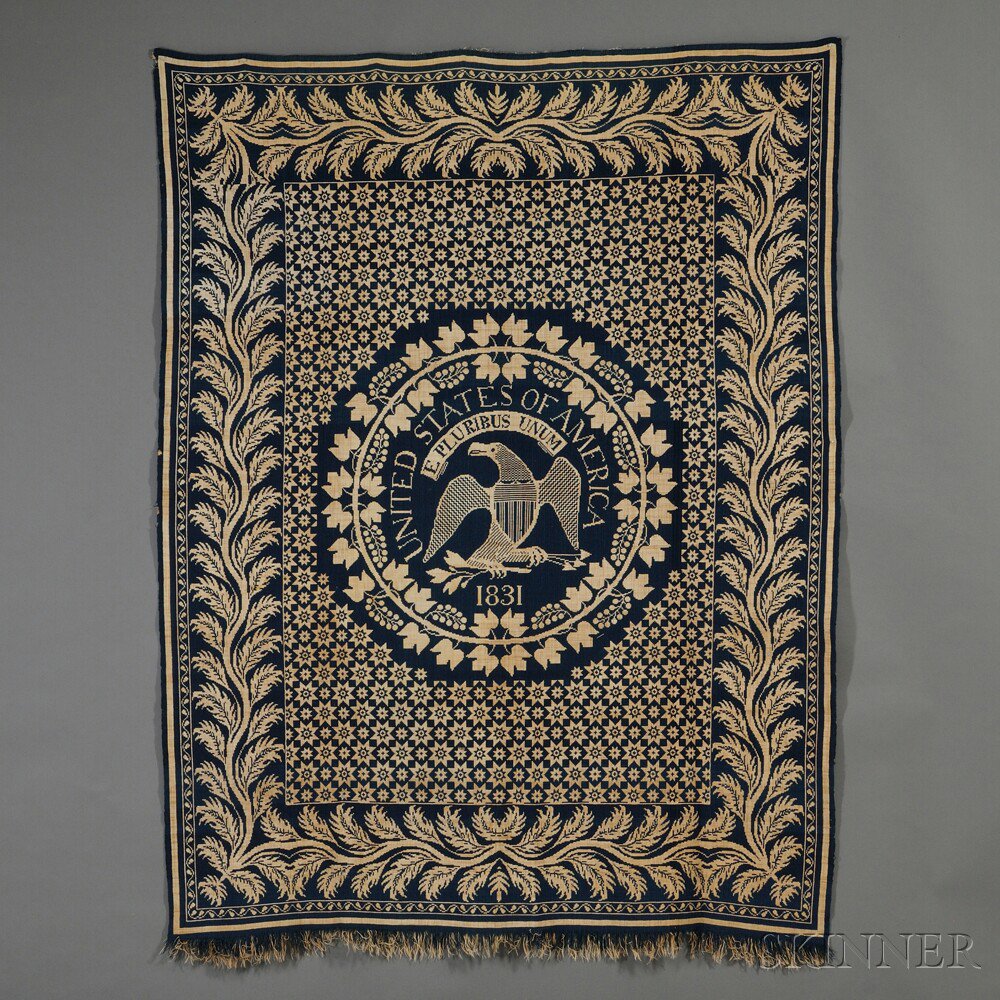 Appraisal: Woven Wool and Cotton Coverlet Depicting the Great Seal of