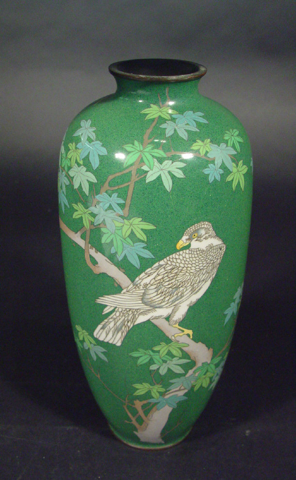 Appraisal: Oriental cloisonn baluster vase enamelled with a falcon amongst leaves