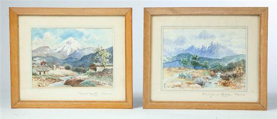 Appraisal: TWO MEXICAN LANDSCAPES Watercolor on paper One is signed by