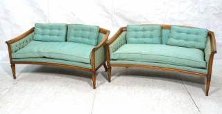 Appraisal: Pr Fruitwood Loveseats Bowed Back Decorative Leg Pr Fruitwood Loveseats