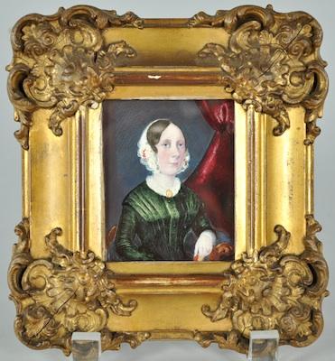 Appraisal: A Miniature Portrait of a Woman in a Green Dress