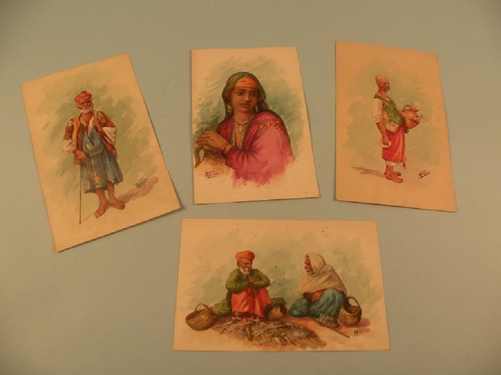 Appraisal: A set of four watercolours each painted with arabs within