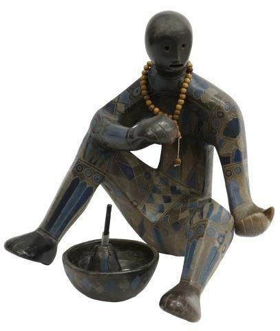 Appraisal: Blackware pottery sculpture Seated Figure attributed to Max Kerlow Mexico