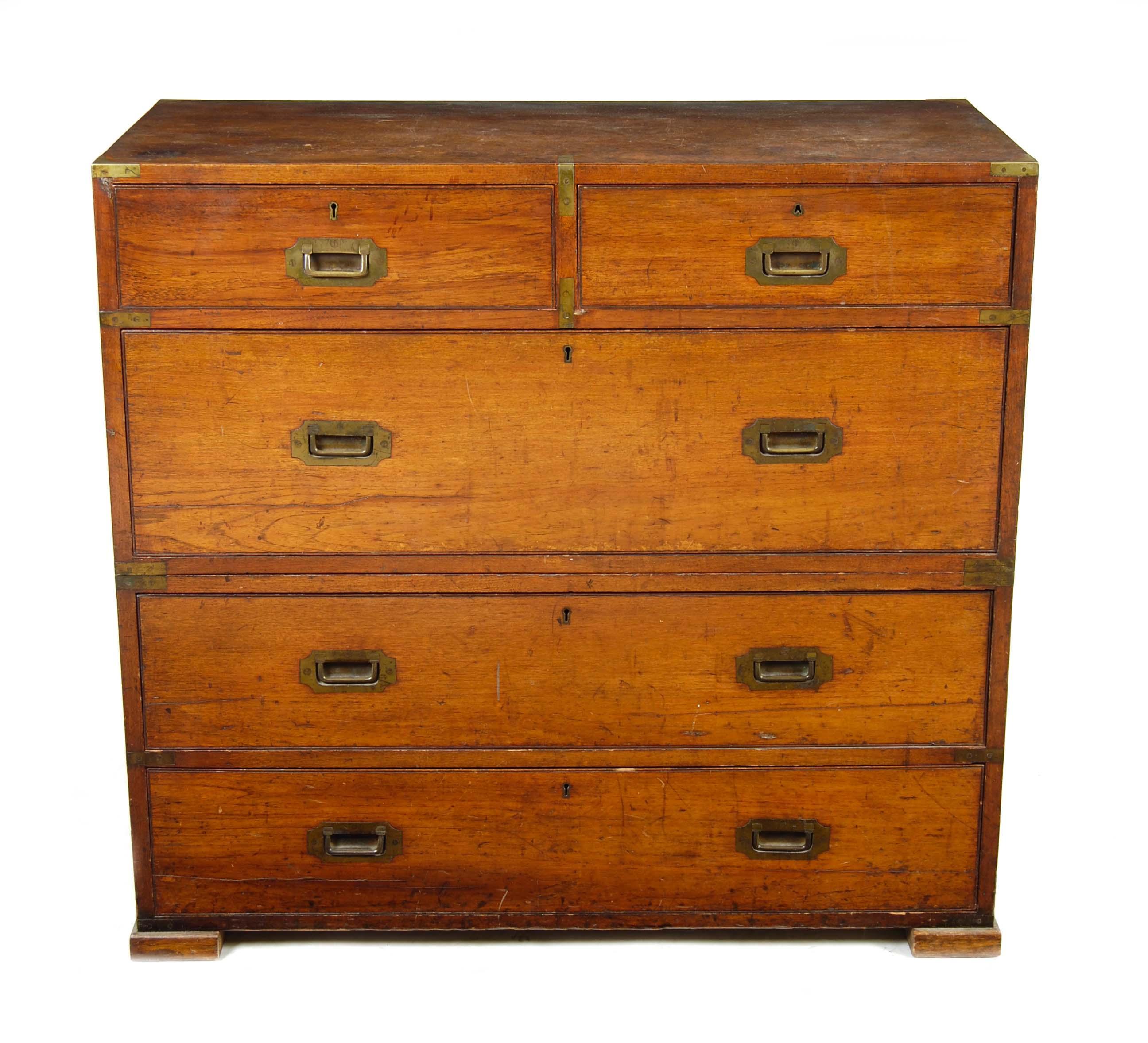 Appraisal: A th century teak and brass mounted military chest