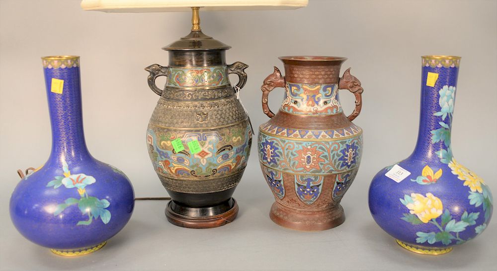 Appraisal: Four piece lot to include a pair of cloisonne vases