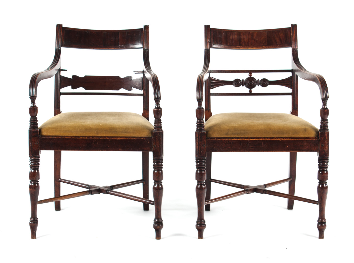 Appraisal: Pair of Regency mahogany armchairs circa reeded arms and turned