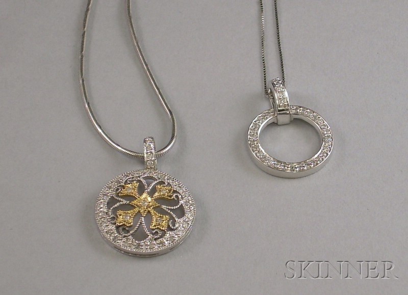 Appraisal: Two kt White Gold and Diamond Melee Pendant Necklaces both