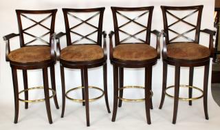 Appraisal: Set of leather mahogany swivel bar stools Set of leather